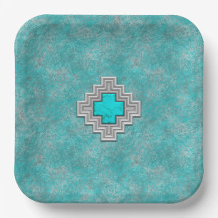 Geometrisches Design für den Südwestturquoise Pappteller