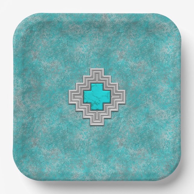 Geometrisches Design für den Südwestturquoise Pappteller (Vorderseite)