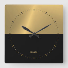 Geometrisches Design für Schwarz und Gold-Split Quadratische Wanduhr