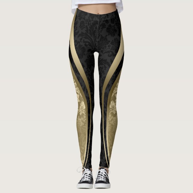 Geometrisches Design für schwarze und goldene flor Leggings (Vorderseite)