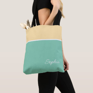 Geometrisches Design, gelb und Aquamarin, Name Tasche
