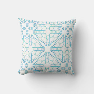 Geometrisches Design in ruhigem Aqua-Blau und Weiß Kissen