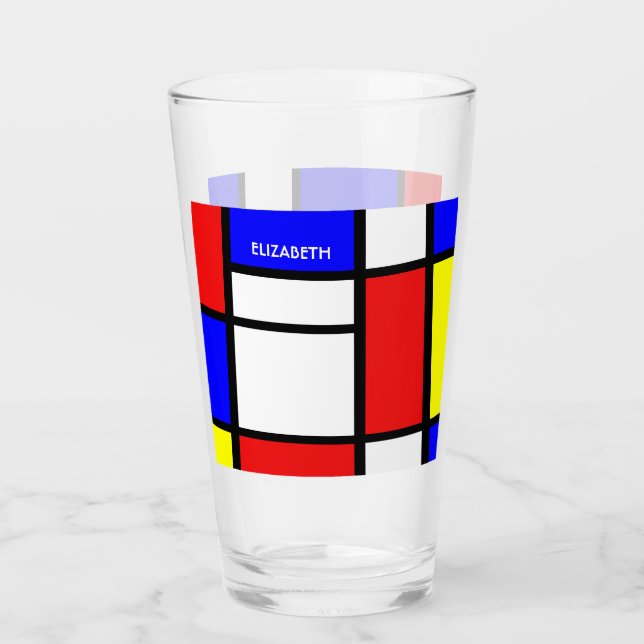 Geometrisches Design Mondrian  Moderne Kunst Glas (Vorderseite)