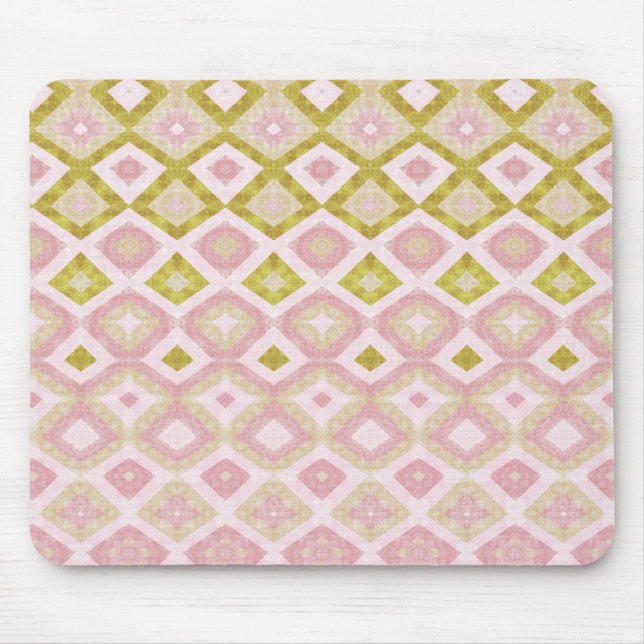 Geometrisches Diamantmuster in Rosa und Olivgrün Mousepad (Vorne)