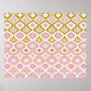Geometrisches Diamantmuster in Rosa und Olivgrün Poster