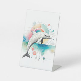 Geometrisches Dolphin Pedestzeichen mit künstleris Sockelschild