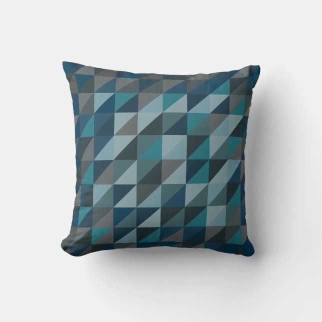 Geometrisches Dreieck Muster in Blau und Grau Kissen (Vorderseite)