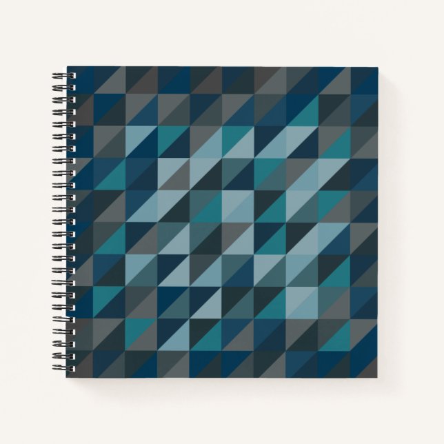 Geometrisches Dreieck Muster in Blau und Grau Notizbuch (Vorderseite)
