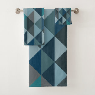 Geometrisches Dreieck-Muster in Blauem und in Badhandtuch Set