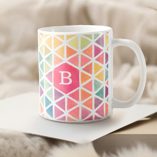 Geometrisches Dreieck-Muster Monogram-Aquarell Kaffeetasse