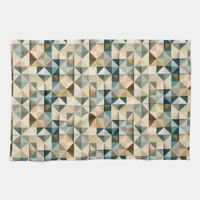 Geometrisches Dreieck-Patchworkmuster Geschirrtuch (Horizontal)