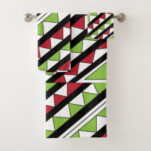 Geometrisches Dreiecksmuster bei diagonalen Streif Badhandtuch Set