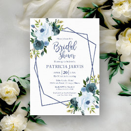 Geometrisches Dusty Blue Floral Brautparty Einladung
