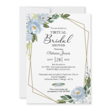 Geometrisches Dusty Blue Floral Virtual Brautparty