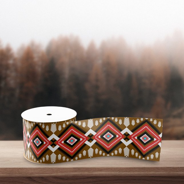 Geometrisches Ethnic Tribal Native Red Brown Muste Ripsband (Von Creator hochgeladen)
