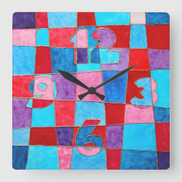 geometrisches farbenfrohes Muster Quadratische Wanduhr