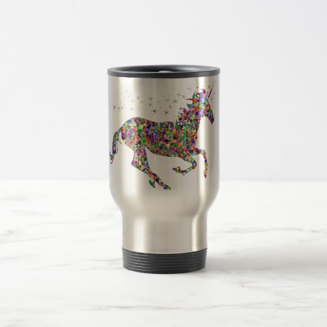Geometrisches farbiges Einhorn Reisebecher (Mittel)