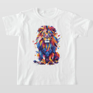 Geometrisches, farbiges Löwendesign T-Shirt