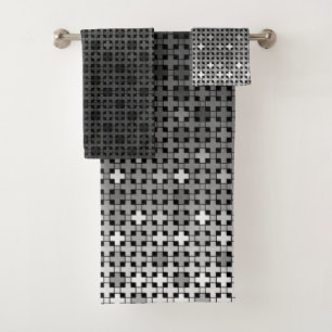 Geometrisches Farbverlaufsmuster Schwarz/Weiß Badhandtuch Set