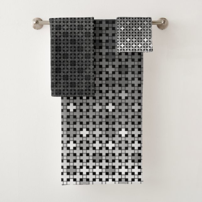 Geometrisches Farbverlaufsmuster Schwarz/Weiß Badhandtuch Set (Insitu)