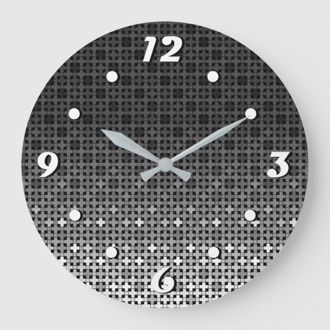Geometrisches Farbverlaufsmuster Schwarz/Weiß Große Wanduhr (Vorderseite)