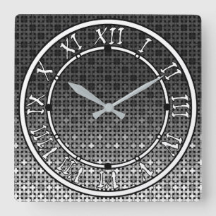 Geometrisches Farbverlaufsmuster Schwarz/Weiß Quadratische Wanduhr