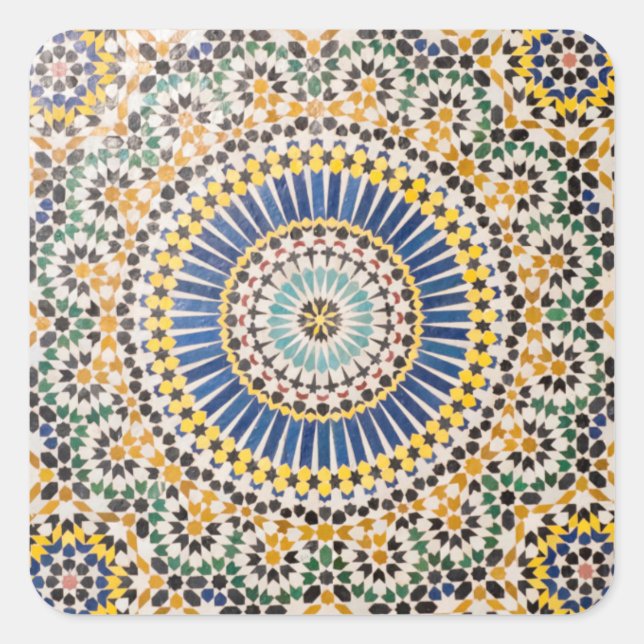 Geometrisches Fliesenmuster, Marokko Quadratischer Aufkleber (Vorderseite)