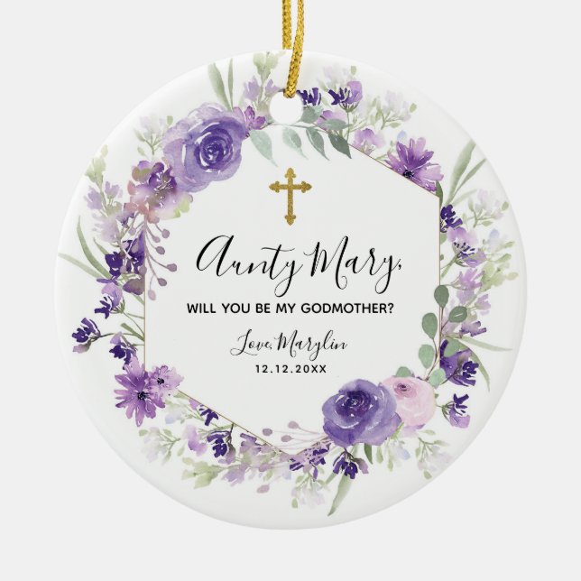 Geometrisches floral Lila Werden Sie Großmutter Keramik Ornament (Vorne)