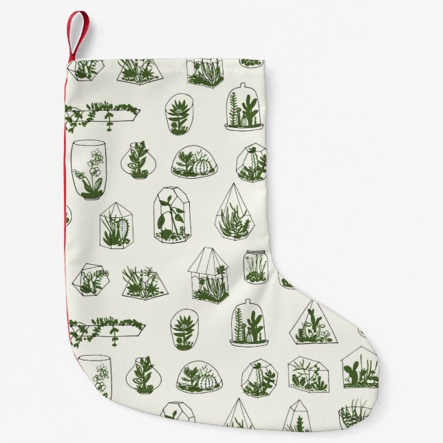 Geometrisches Florarium mit sukkulentem Muster.  Kleiner Weihnachtsstrumpf (Vorderseite)