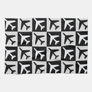 Geometrisches Flugzeug für Schwarz-weiße Luftfahrz Geschirrtuch