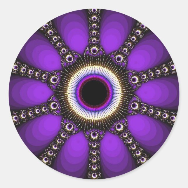 Geometrisches FUN-Aufkleber für lila Fraktal Runder Aufkleber (Vorderseite)