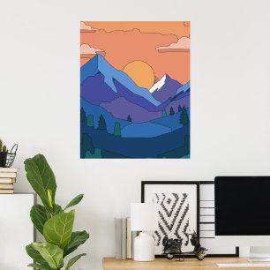 Geometrisches GebirgsSunset Poster