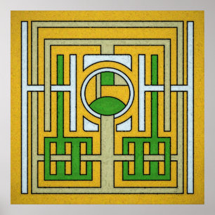Geometrisches Gelb- und Abstraktes Maze-Design Poster