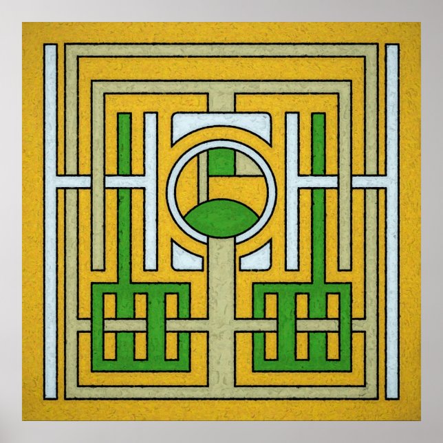 Geometrisches Gelb- und Abstraktes Maze-Design Poster (Vorne)