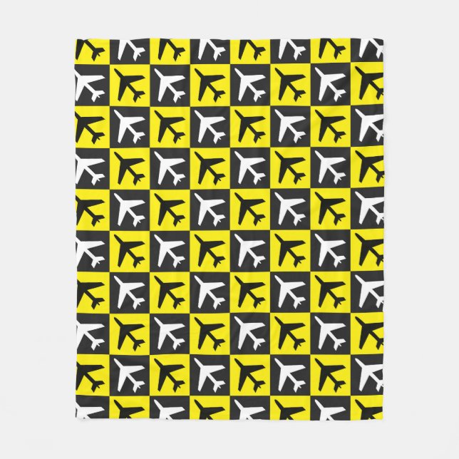 Geometrisches Gelbflugzeug Fleecedecke (Vorderseite)