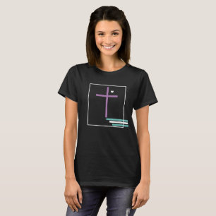 Geometrisches Glaubenskreuz Christlich Lila Türkis T-Shirt