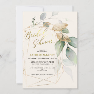 Geometrisches Gold Eukalyptus Greenery Brautparty  Einladung