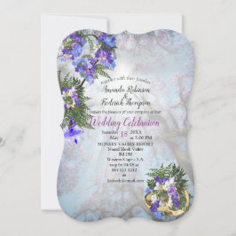 Geometrisches Gold & Jacaranda Blume Hochzeit Einladung