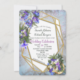 Geometrisches Gold & Jacaranda Blume Hochzeit Einladung