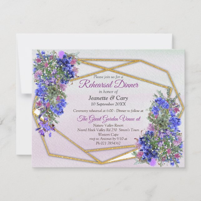 Geometrisches Gold & Lavender FlowersThema Einladung (Vorderseite)