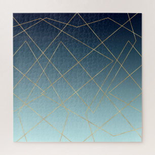 Geometrisches Gold Lines Blue Gradient Design