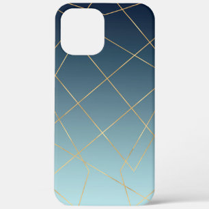 Geometrisches Gold Lines Blue Gradient Design Case-Mate iPhone Hülle