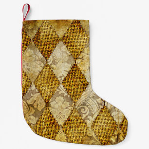 Geometrisches Gold: Retro-Muster-Eleganz. Kleiner Weihnachtsstrumpf