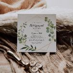Geometrisches Gold Tropical Green Retirement Party Einladung<br><div class="desc">Diese geometrische goldgrüne Party Einladung ist perfekt für ein einfaches Fest. Das Design besticht durch handbemalte grüne Blätter,  die einen goldenen geometrischen Rahmen schmücken.</div>