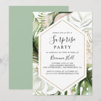 Geometrisches Gold tropische Vegetation Party Einladung