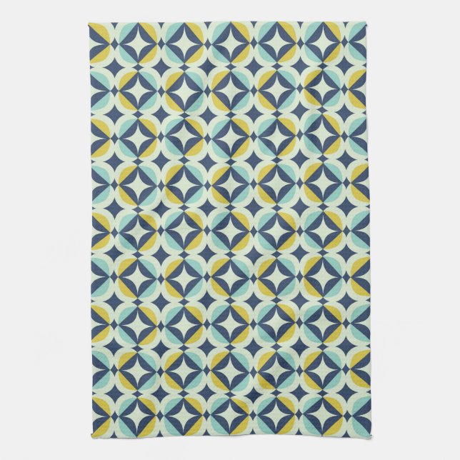 Geometrisches Gold u. blaues Muster Geschirrtuch (Vertikal)