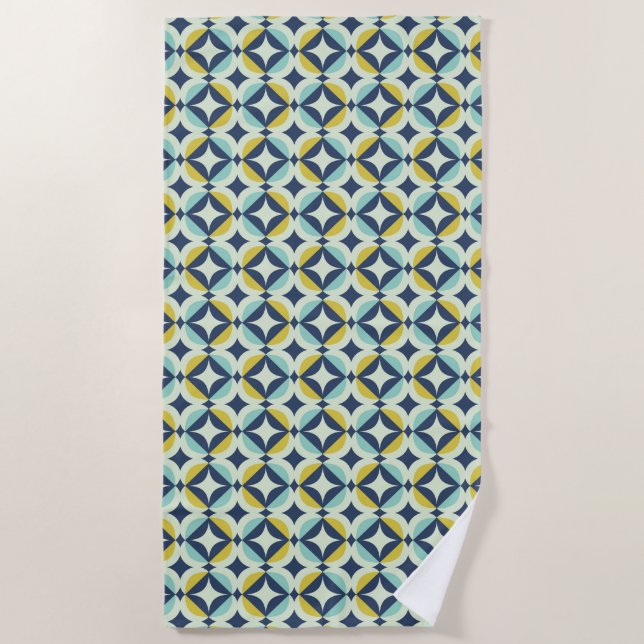 Geometrisches Gold u. blaues Muster Strandtuch (Vorderseite)
