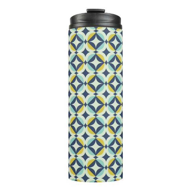 Geometrisches Gold u. blaues Muster Thermosbecher (Vorderseite)
