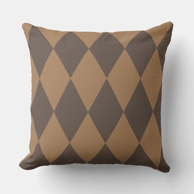 Geometrisches Gold und Beige Diamond Harlequin Mod Kissen (Vorderseite)