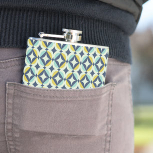 Geometrisches Gold- und Blau-Muster Flachmann